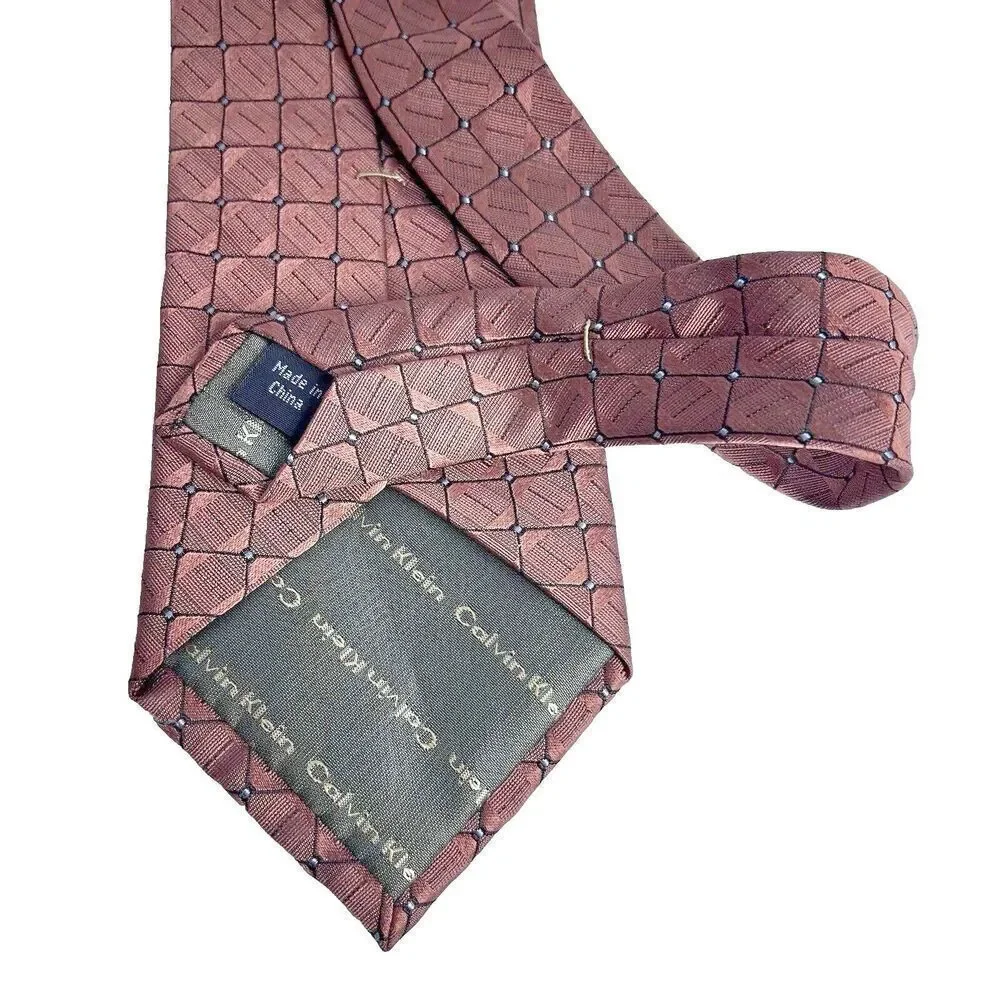 Calvin Klein mens long classic tie marron geometric  plaid chocolate brown